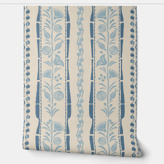 Papier Peint Regency Floral Stripes - Dusty Blue - cream 