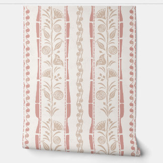 Papier Peint Regency Floral Stripes - Muted Pink - White 