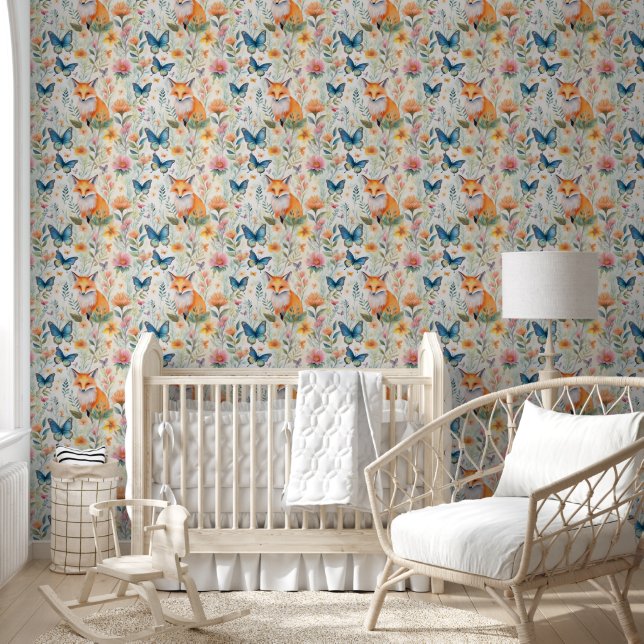 Papier Peint Renard dans un champ papillon (Enfants)