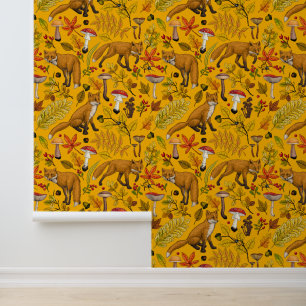 Papier Peint Renard d'automne sur orange