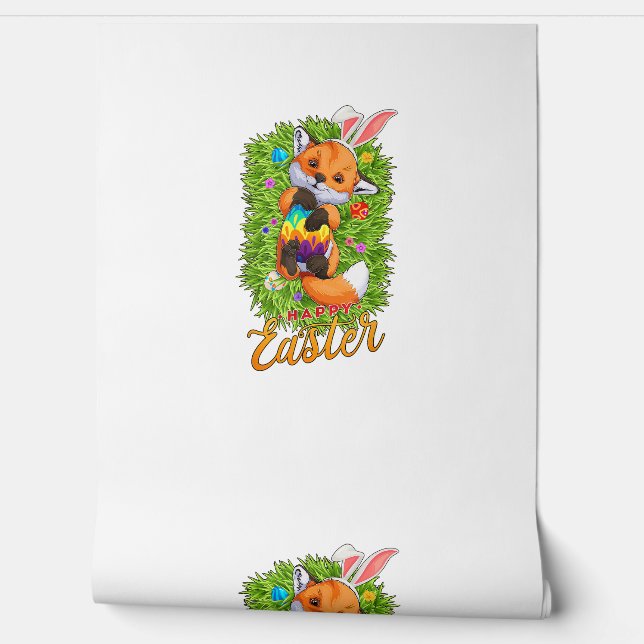Papier Peint Renard mignon aux oreilles de lapin Joyeuses Pâque (Déroulement)