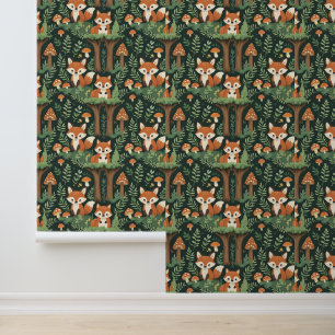 Papier Peint Renards et champignons enchantés de la forêt