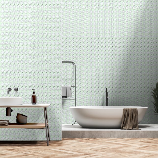 Papier Peint Répétition vert pâle des grappes à feuilles blanch (Salle de bain)