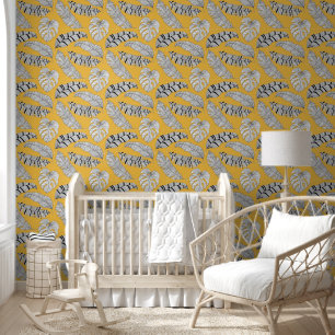 Papier Peint Résumé Jaune Noir Palme Feuilles amovible