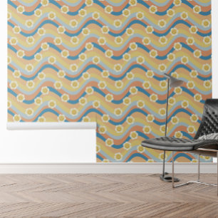 Papier Peint Retro Arc-en-ciel Sourire Fleurs