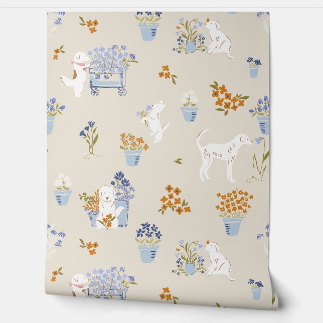 Papier peint Retro Beige Chien Puppy (Déroulement)