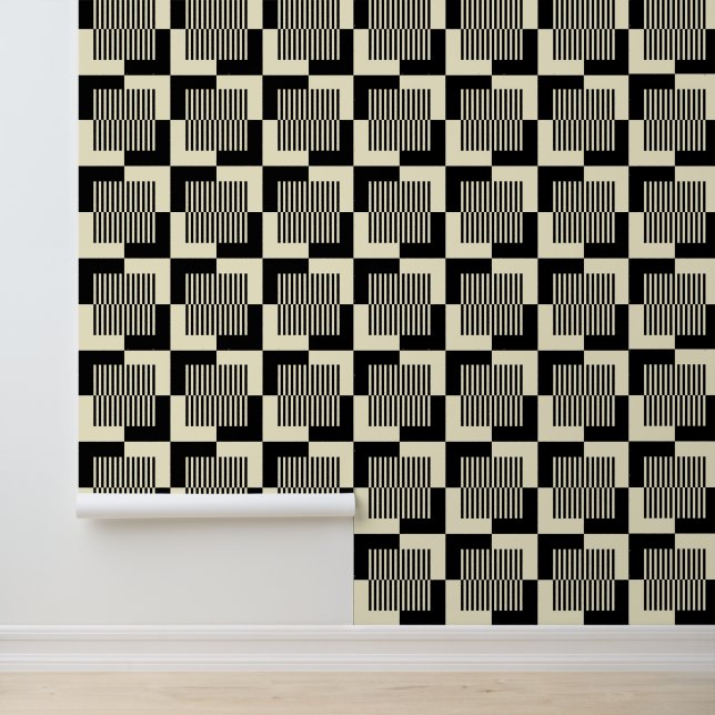 Papier Peint Retro Black & Tan Pattern (Application)