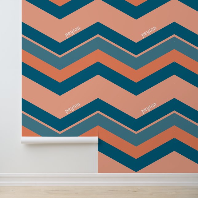 Papier Peint Retro Chevron - bleu pêche (Application)