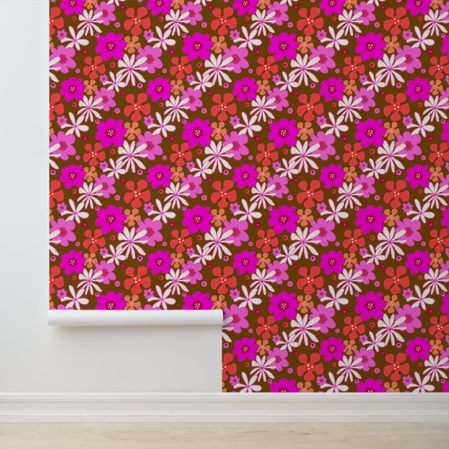 Papier Peint Retro Floral Art Diagonal Pattern (Application)