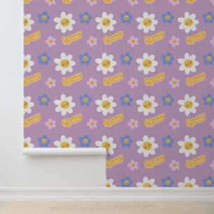 Papier Peint Rétro Groovy Fleurs Marguerites Violet Maison