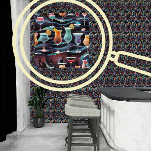 Papier Peint Retro Jazz & Cocktails Man Cave Decor Peel & Stick