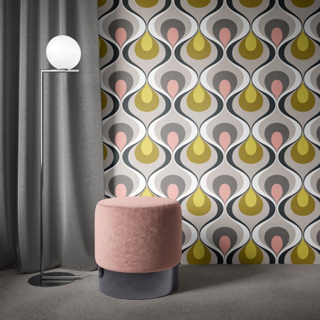 Papier Peint Retro Mood Mustard Yellow Pink Grey Beige (Créateur téléchargé)