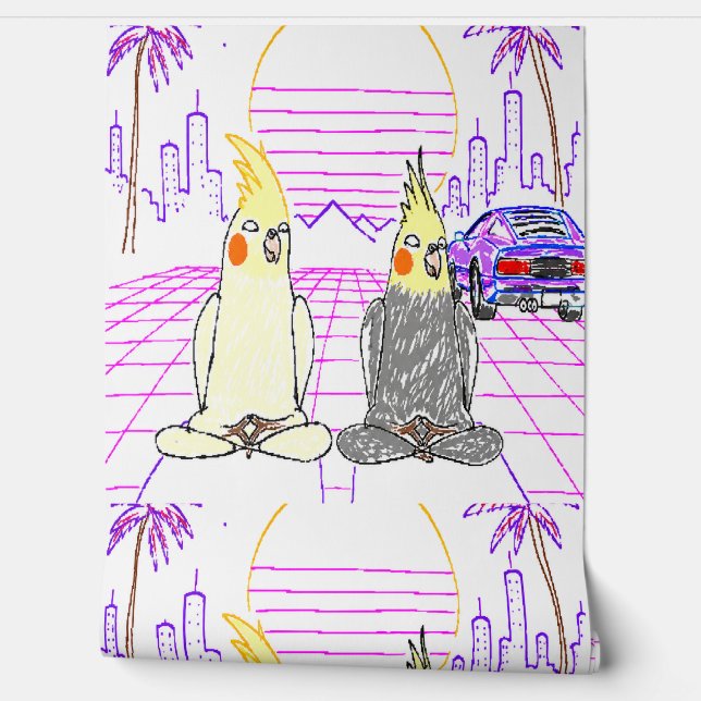 Papier peint rétro Vaporwave Cockatiel (Déroulement)