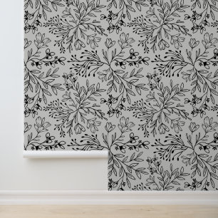 Papier Peint Rêves floraux enchantés L2 Gris Flore noire