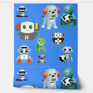 Papier Peint Robot de chien mignon Sport Boule bleu Décor de mu