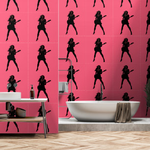 Papier Peint Rock Music Guitare Player Femme Couleur personnali
