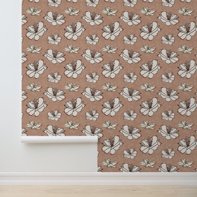 Papier Peint Romantique motif floral Terracotta (Application)