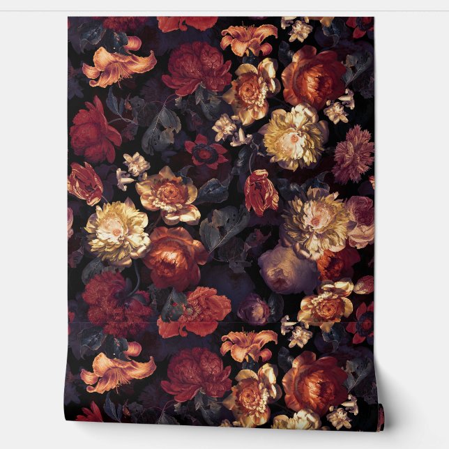 Papier Peint Romantisme nocturne : Maximalisme Moody Florals (Déroulement)
