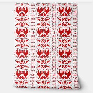 Papier Peint Rooster rustique et Motif de grange Rouge Blanc