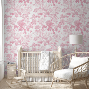 Papier Peint Rose Blanc Floral Rose Chinoiserie Girl Nursery