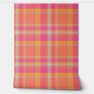 Papier Peint Rose chaud et orange plaid