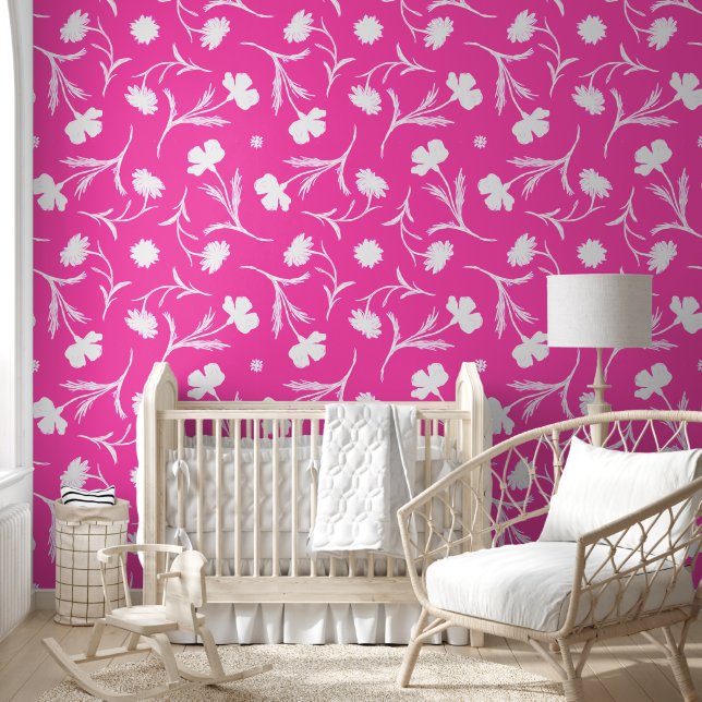 Papier Peint Rose chaud moderne et blanc Floral Liberty mignonn (Enfants)