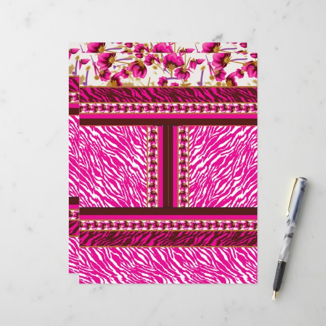 papier peint rose et blanc avec croix dessus (Devant/Arrière en situation)