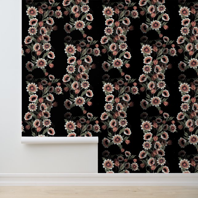 Papier Peint Rose et vert doux d'inspiration baroque (Application)