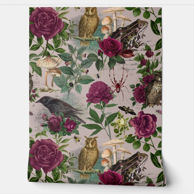 Papier peint rose Goblincore Forêt Enchantée  (Déroulement)