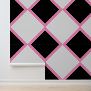 Papier Peint Rose, Noir et Blanc Damier Diamant Dramatique