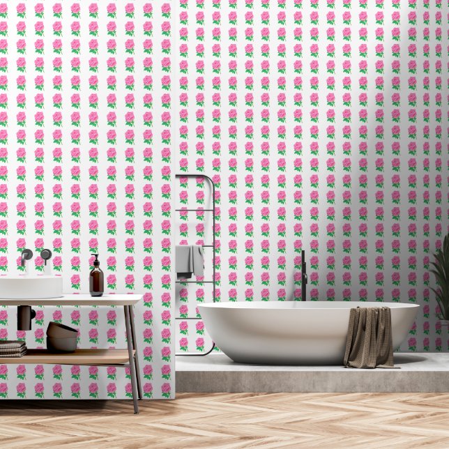 Papier Peint Rose rose  (Salle de bain)