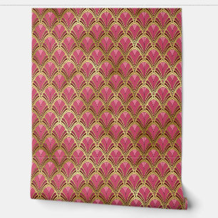 Papier Peint Rose Rouge Or Élégant Art Déco Autocollant