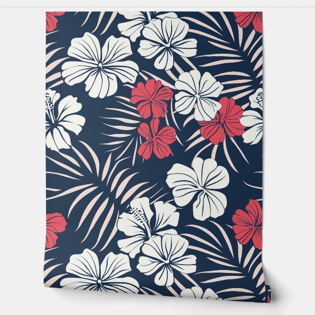 Papier Peint Rose tropical et floral marine (Déroulement)