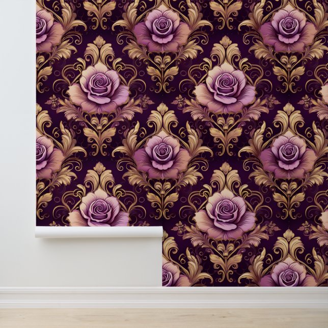 Papier peint Rose violet et doré (Application)