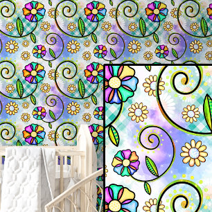 Papier Peint Rose violet vert Abstrait Fleurs florales