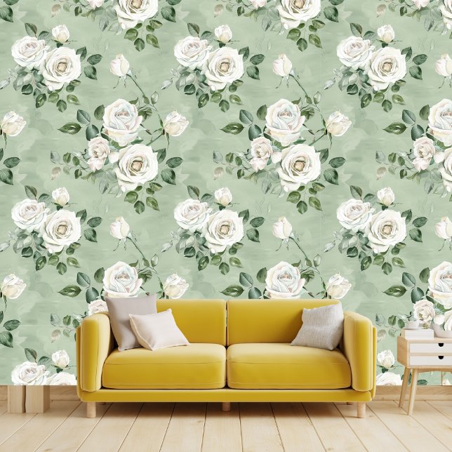 Papier Peint Roses aquarelle en vert Saga (Créateur téléchargé)