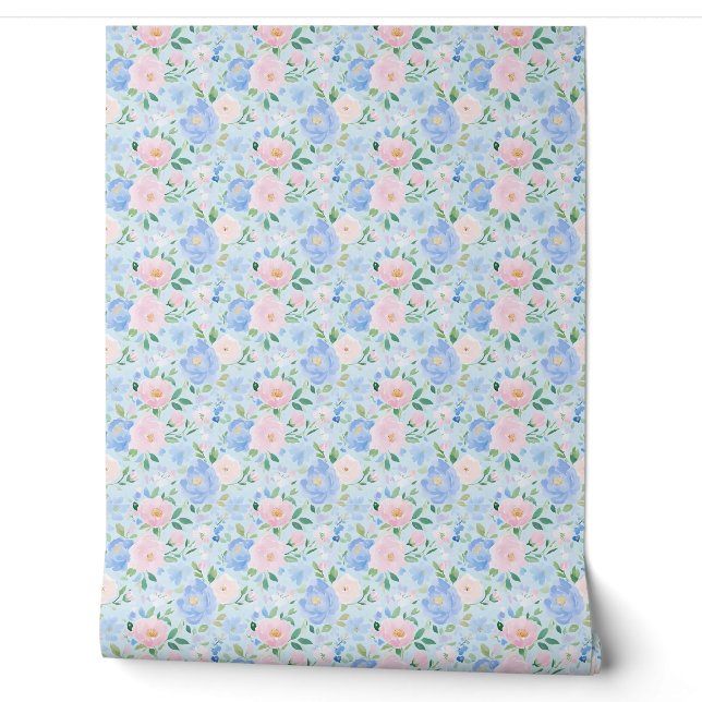 Papier Peint Roses Bleues Pastel Rose Bleu (Déroulement)