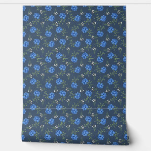 Papier Peint Roses bleues sur calicot bleu crépusculaire