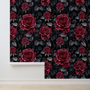 Papier Peint Roses bourguignons avec Motif Arrière - plan noir