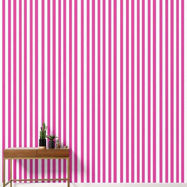 Papier Peint Roses Chauds et Rayures Blanches (Couloir)