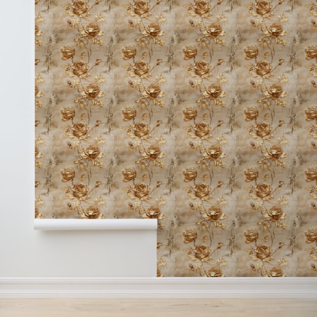 Papier Peint Roses Cream Gold (Application)