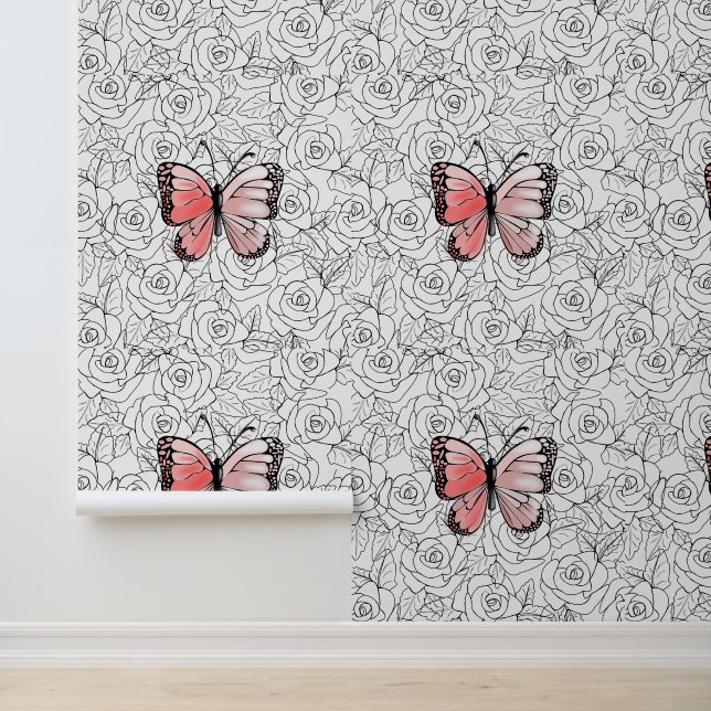 Papier Peint Roses et papillons (Application)