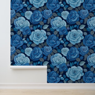 Papier Peint Roses floraux bleus