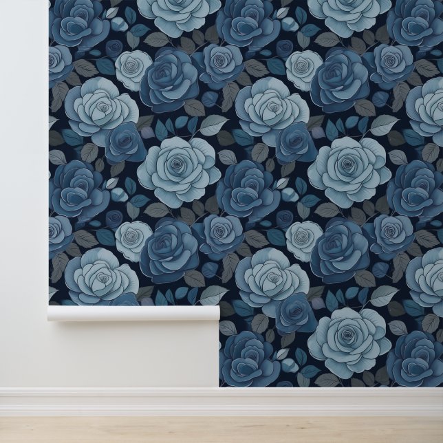 Papier Peint Roses floraux gris bleu (Application)