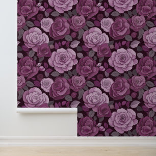 Papier Peint Roses floraux gris rose