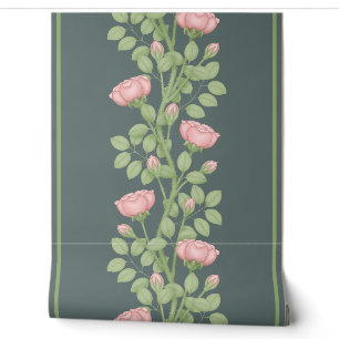 Papier Peint Roses grimpantes roses sur fond bleu ardoise
