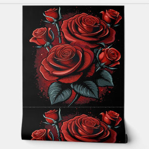 Papier Peint Roses rouges étonnantes sur noir
