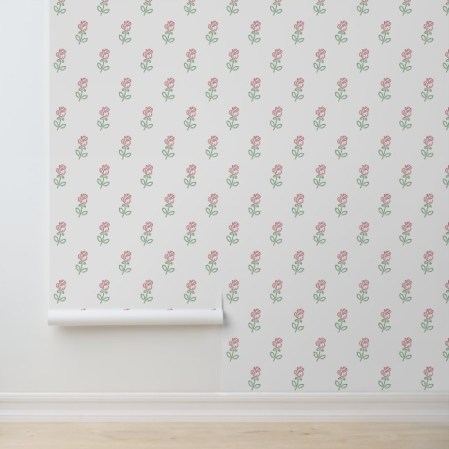Papier Peint Roses Rouges, Motif De Roses, Fleurs (Application)