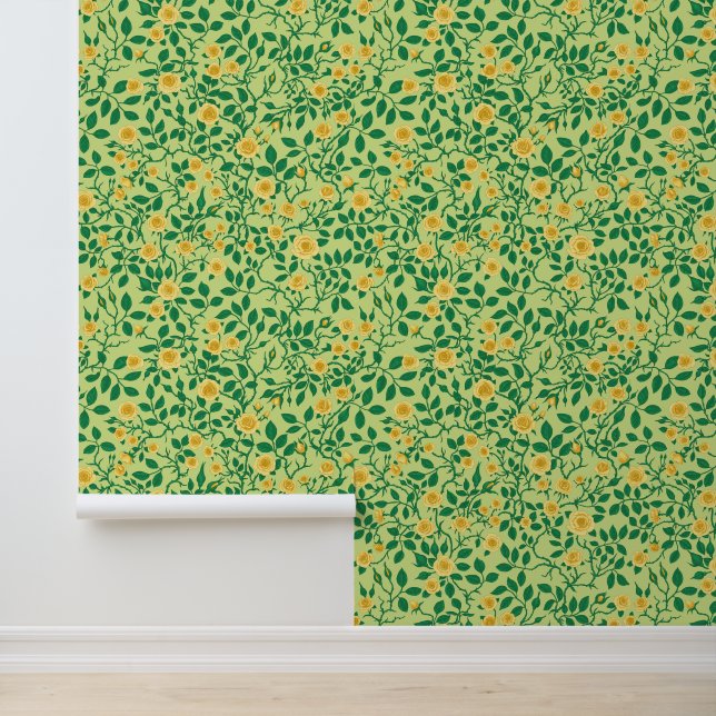 Papier Peint Roses sauvages en jaune et vert (Application)