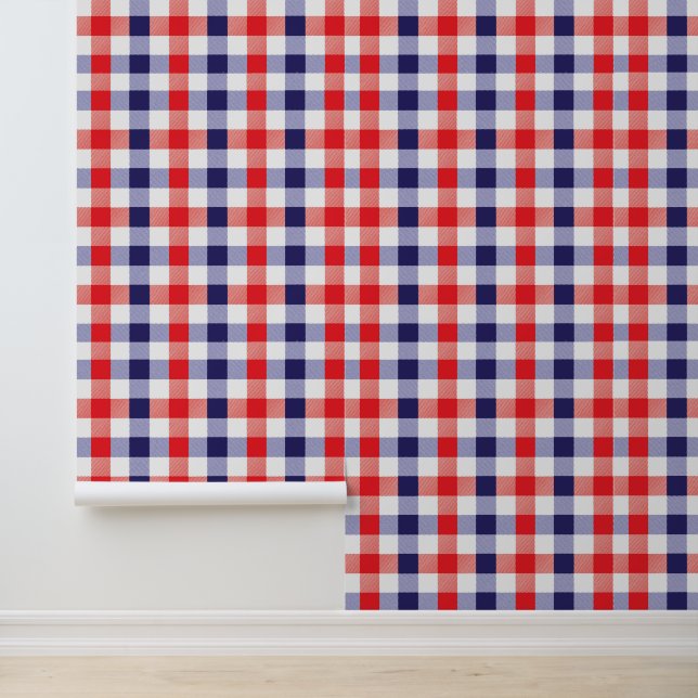 Papier Peint Rouge Blanc Bleu Plaid En vichy À damiers Motif do (Application)
